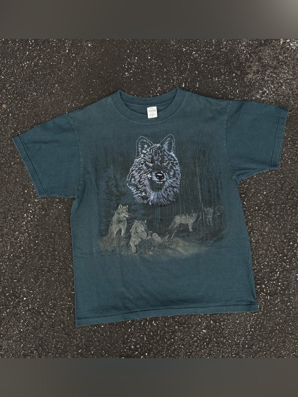 Vintage Turner 90s Dark Blue Embroidered Wolf Pack Single Stitch T-Shirt USA